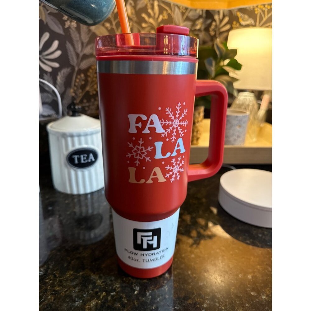Flow Hydration 40oz Red Insulated Tumbler With Handle & Straw For Camping Sports